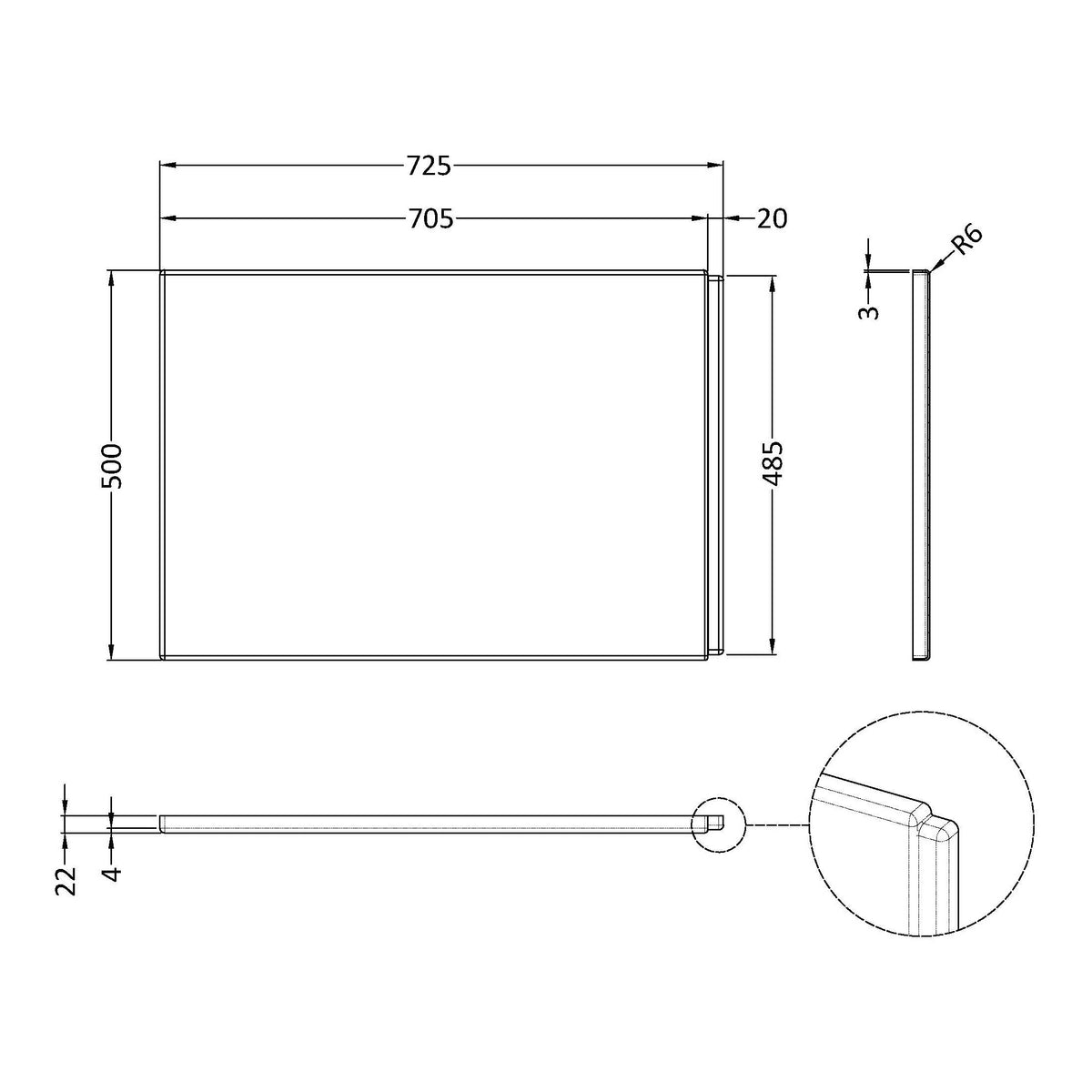 Fairford Acrylic B Shape End Panel, 750mm