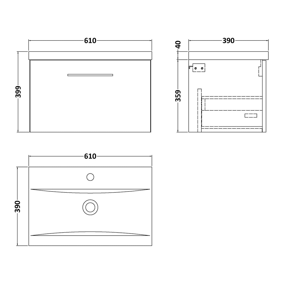 Fairford Aspri 600mm Satin Green Wall Hung Vanity Unit, 40mm Basin