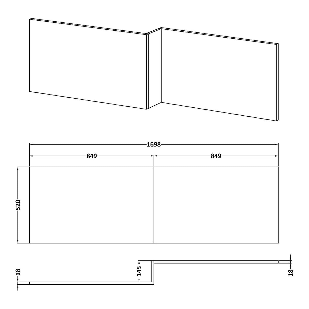 Fairford MDF Hacienda L Shape Side Panel, 1700mm