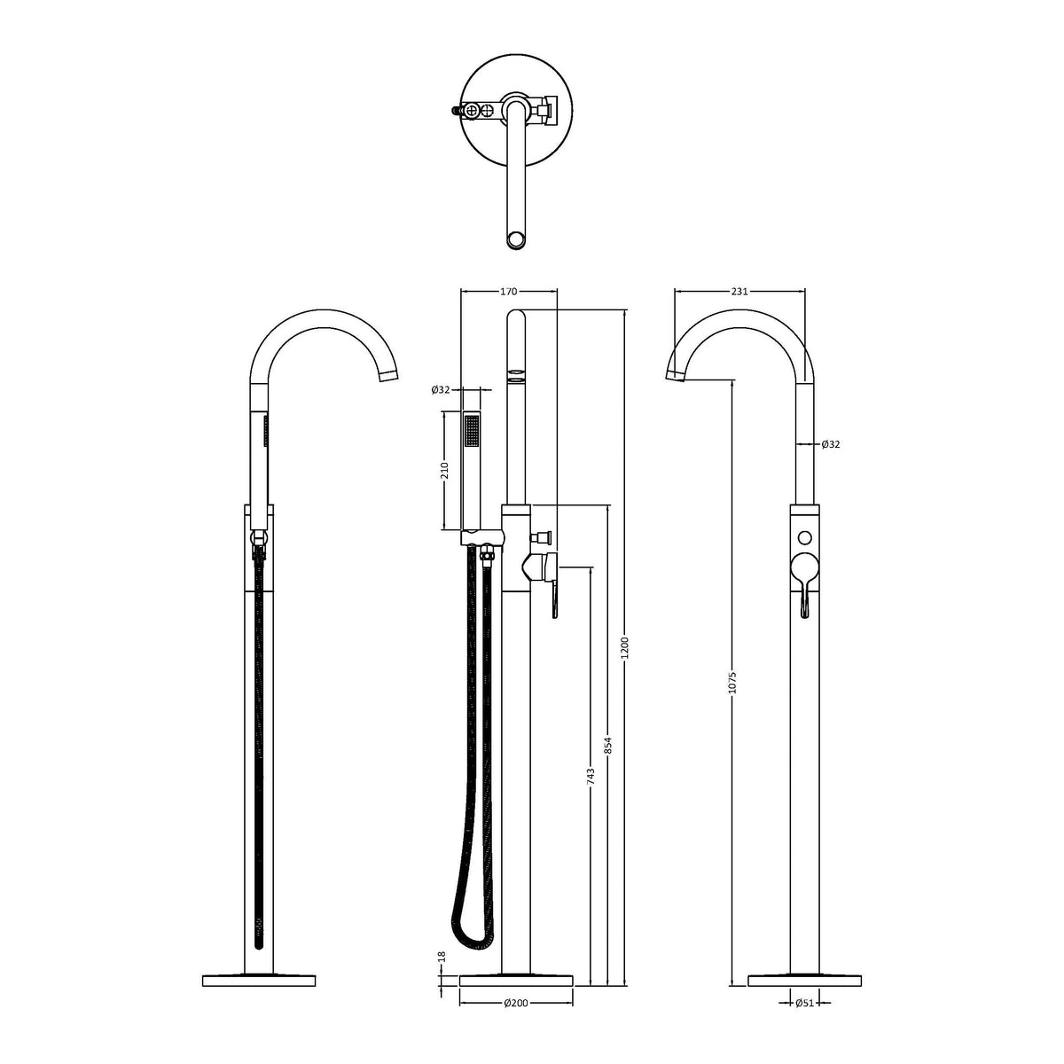 Fairford Verso Brushed Brass Freestanding Bath Shower Mixer