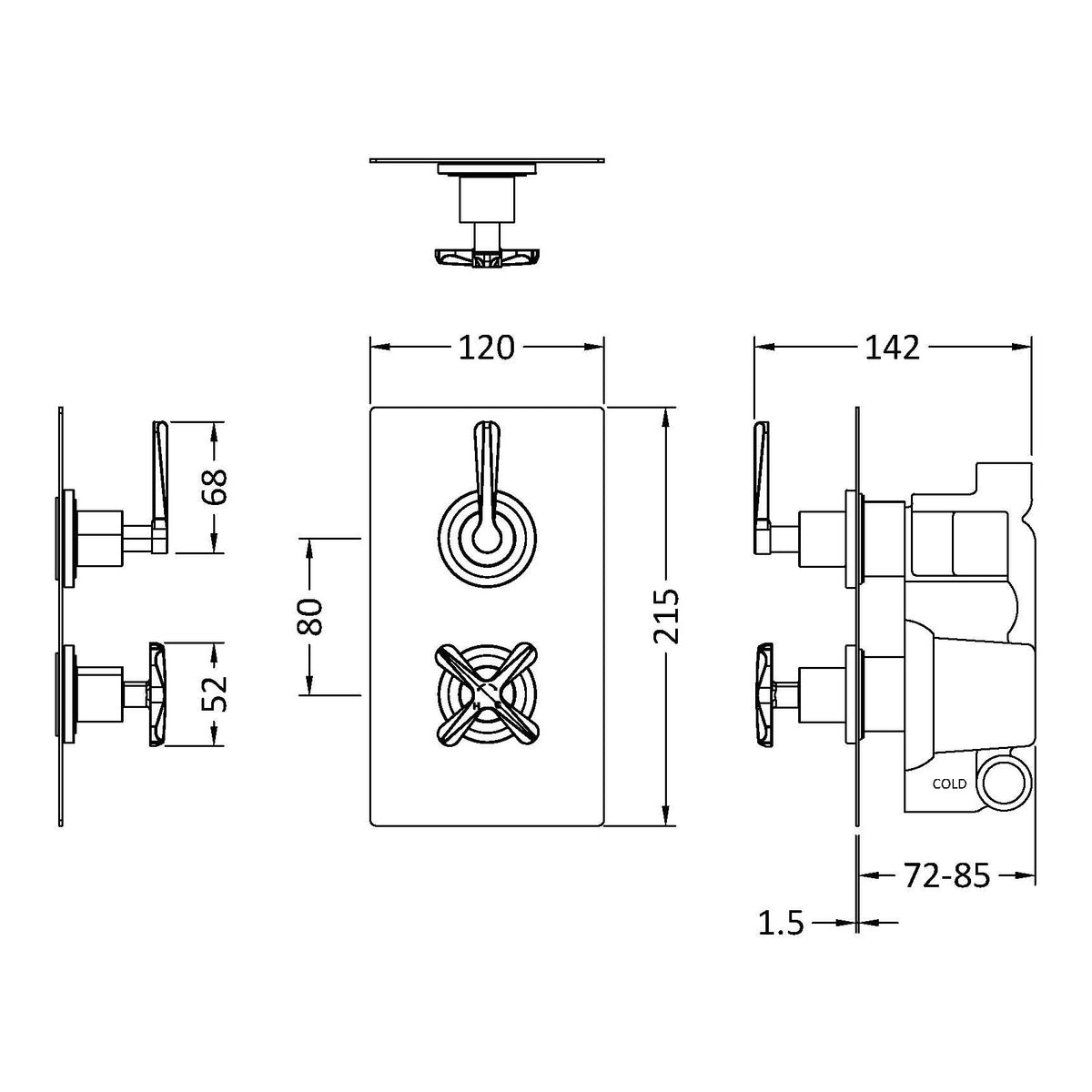 Fairford Verso Concealed Twin Valve with Diverter, 2 Outlet