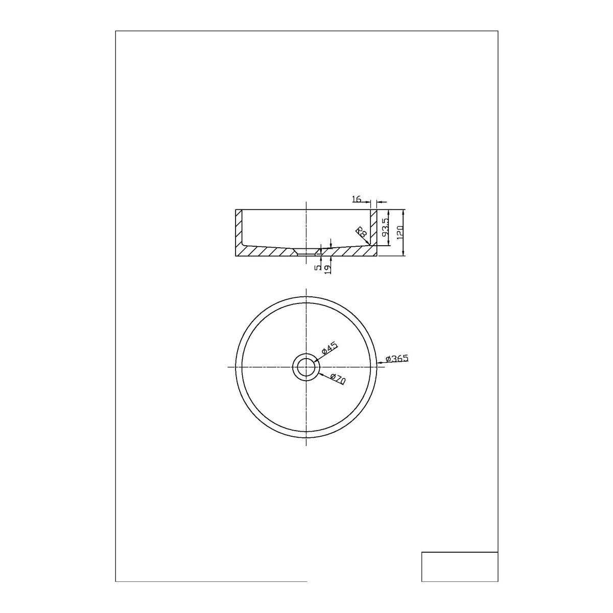 365 x 365mm Naturale White Round Countertop Basin