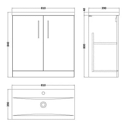 Fairford Aspri Black Woodgrain 800mm 2 Door Floorstanding Vanity Unit