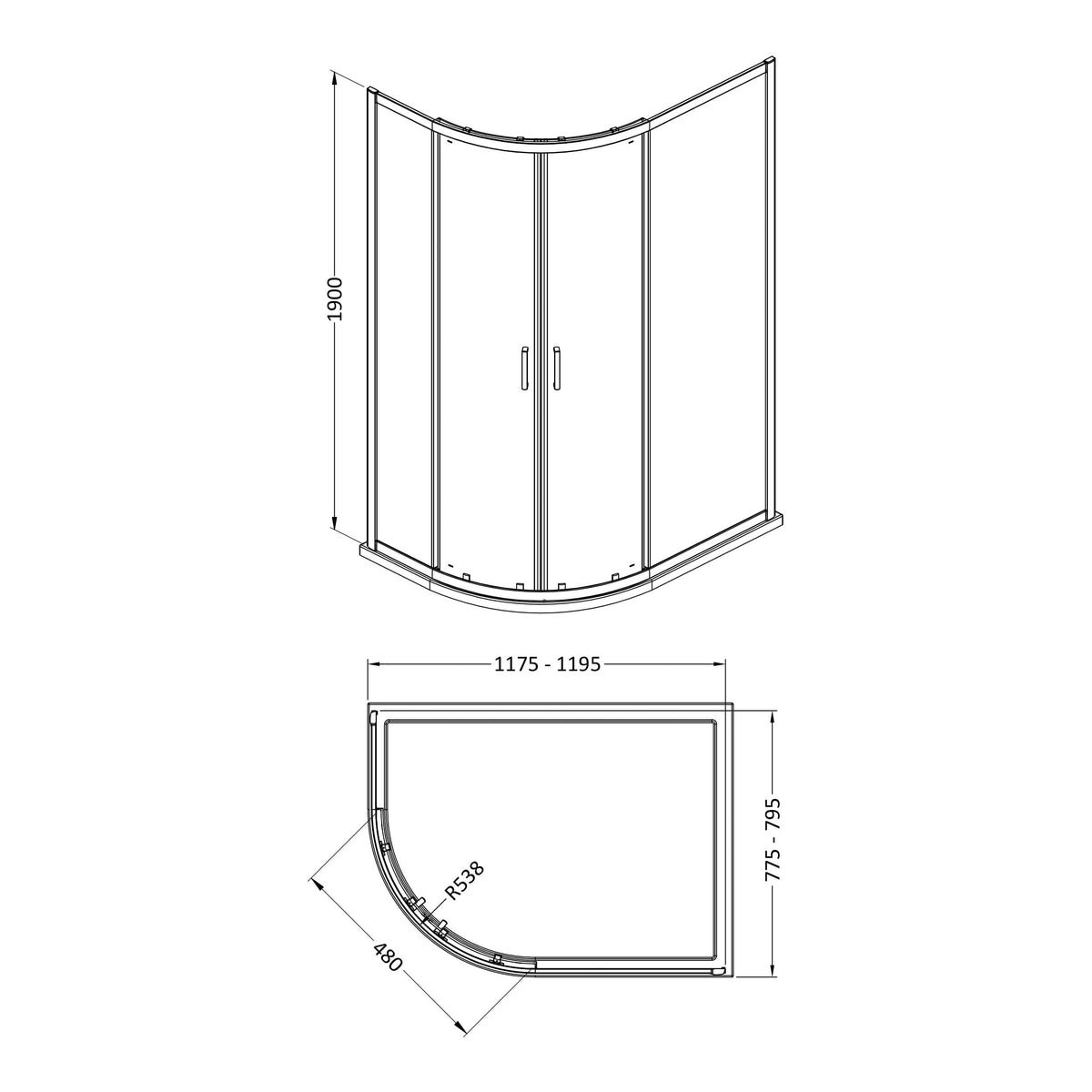 Fairford 6mm Matt Black Offset Quadrant Shower Enclosure-1200mm x 800mm