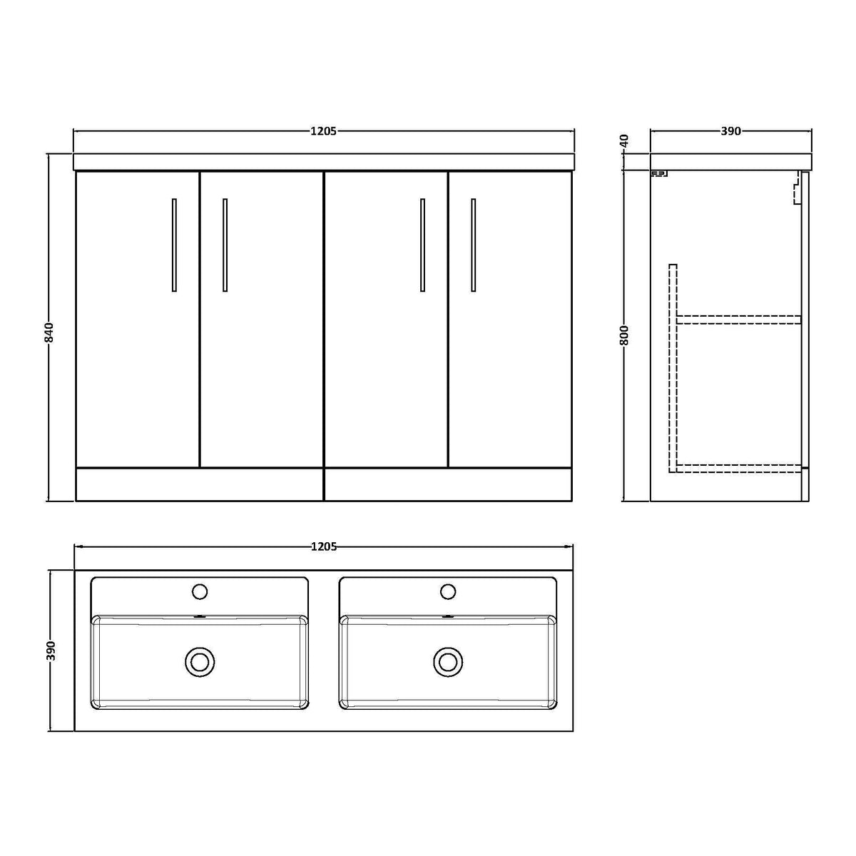 Fairford Aspri Grey Woodgrain 1200mm Floorstanding Double Vanity Unit with Doors and Basin