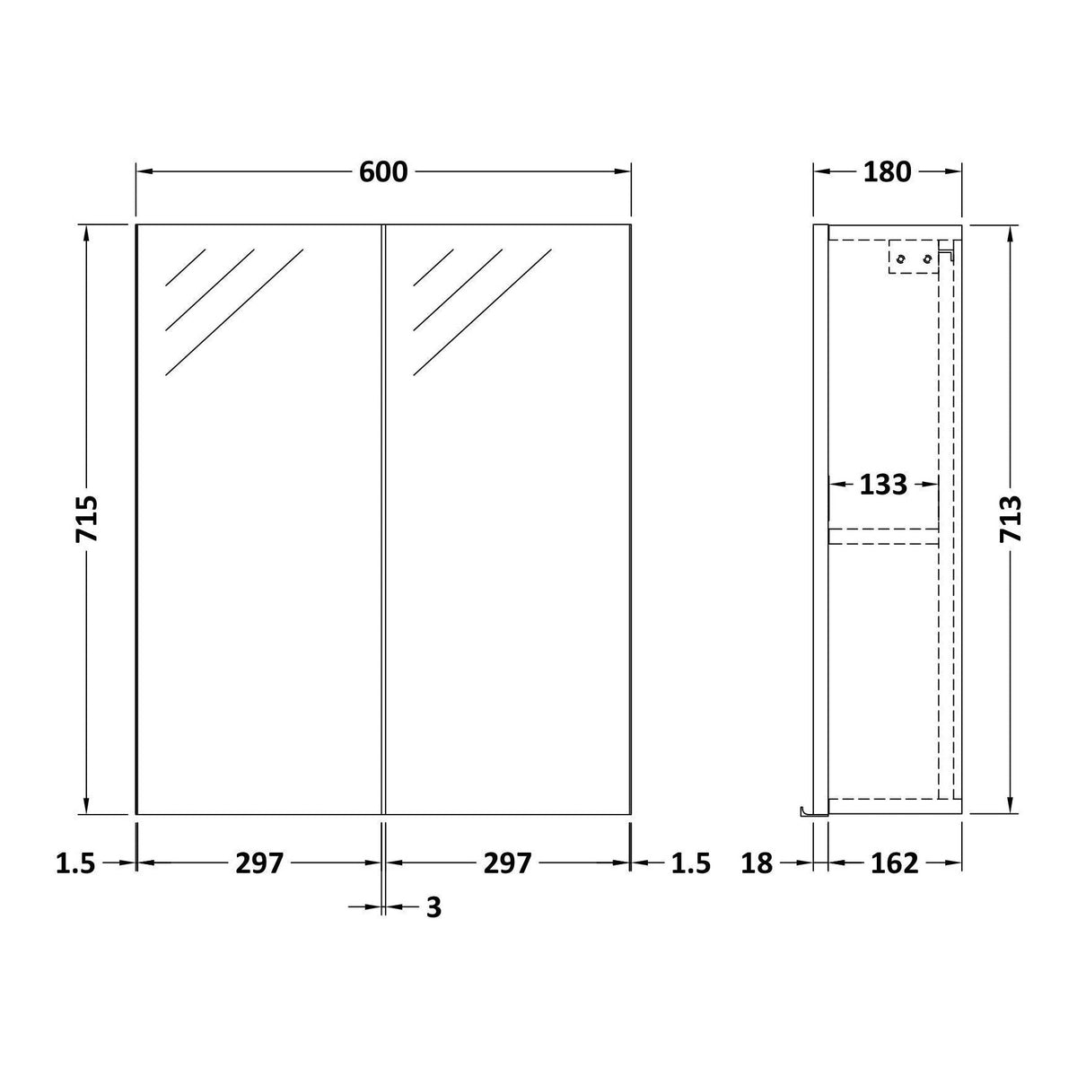Fairford Aspri 2 600mm Anthracite Mirror Unit