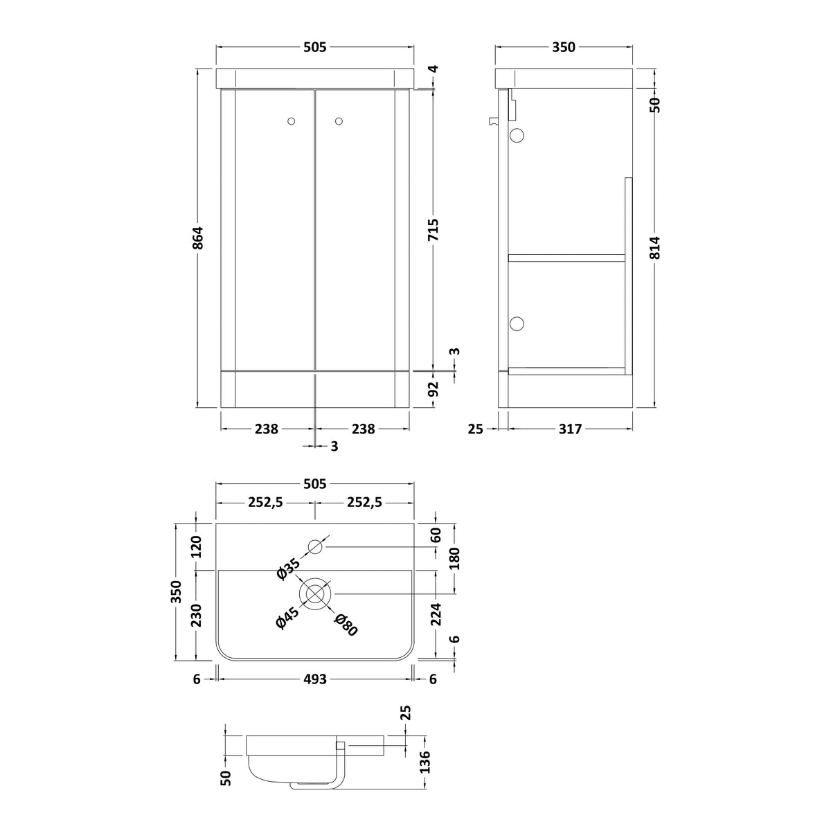 Fairford Crayo Satin Green 500mm 2 Door Floorstanding Vanity Unit