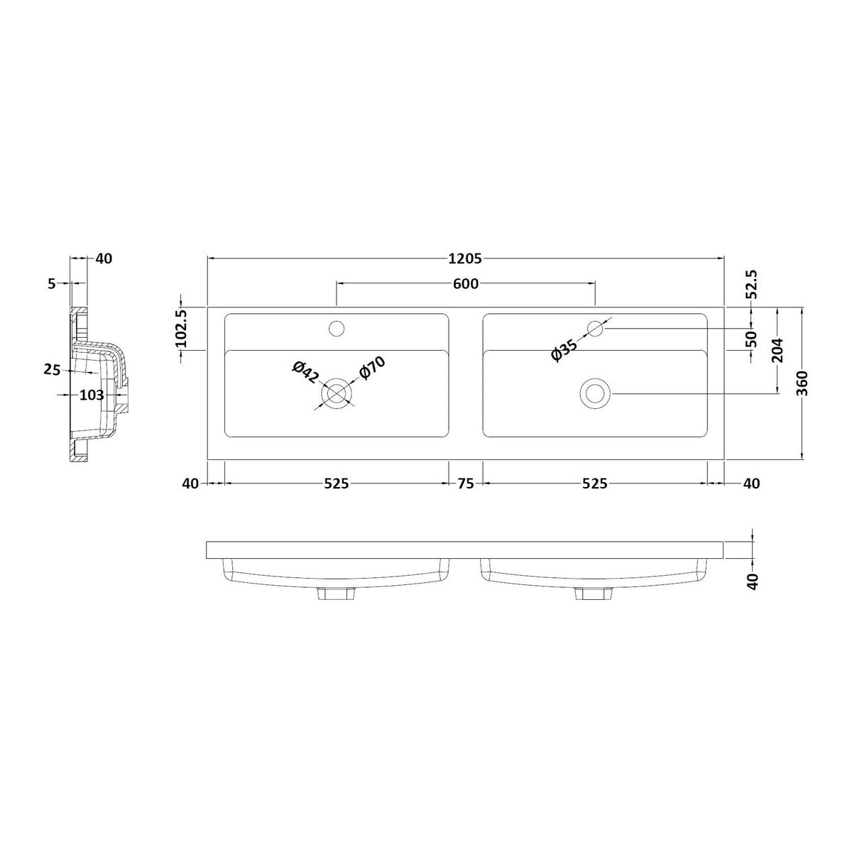 Fairford Union 1200mm Twin Polymarble Basin