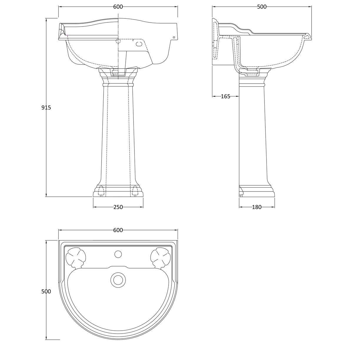 Fairford Winchester Pro 600mm 1 Tap Hole Basin and Pedestal