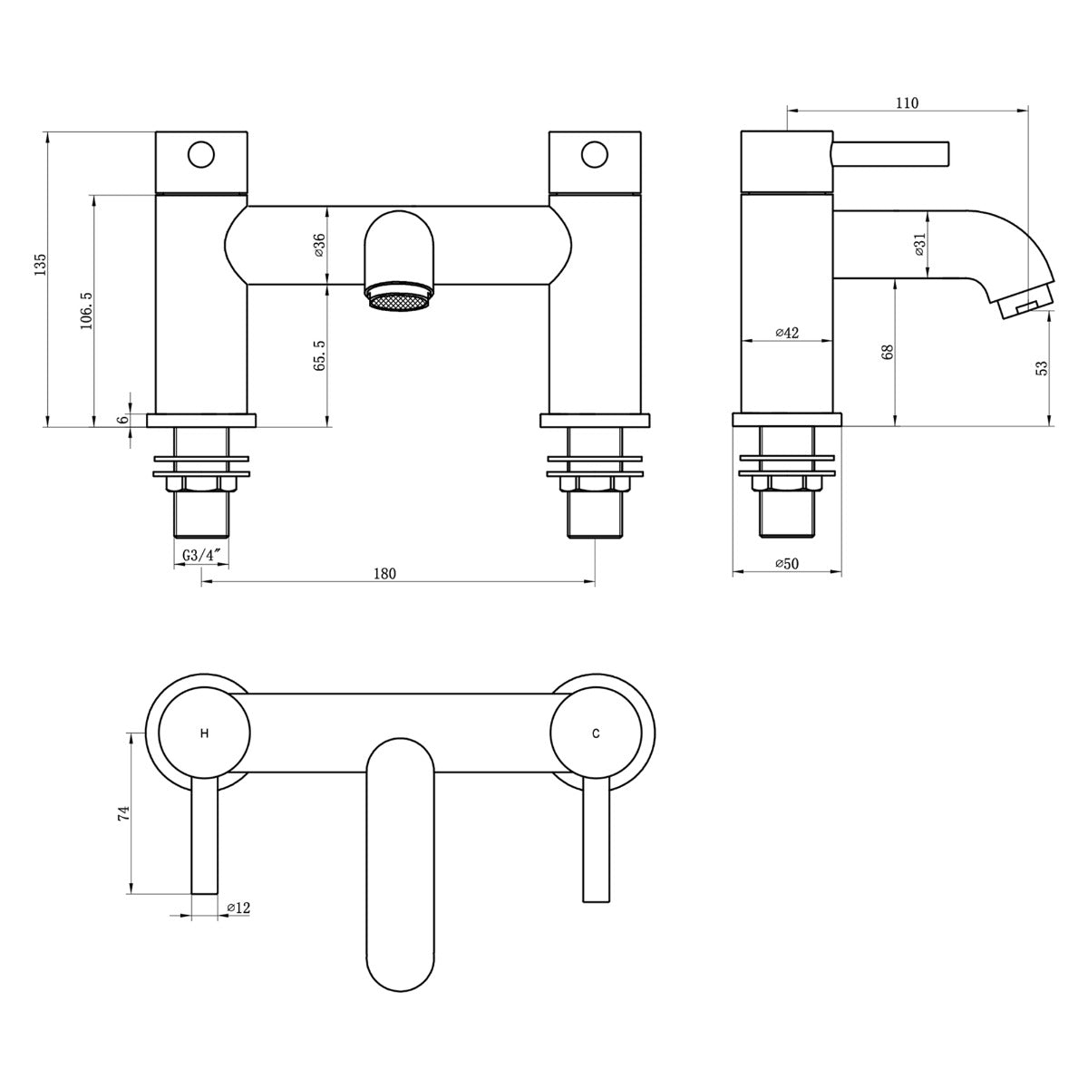 Fairford Element 5 Brushed Brass Bath Filler