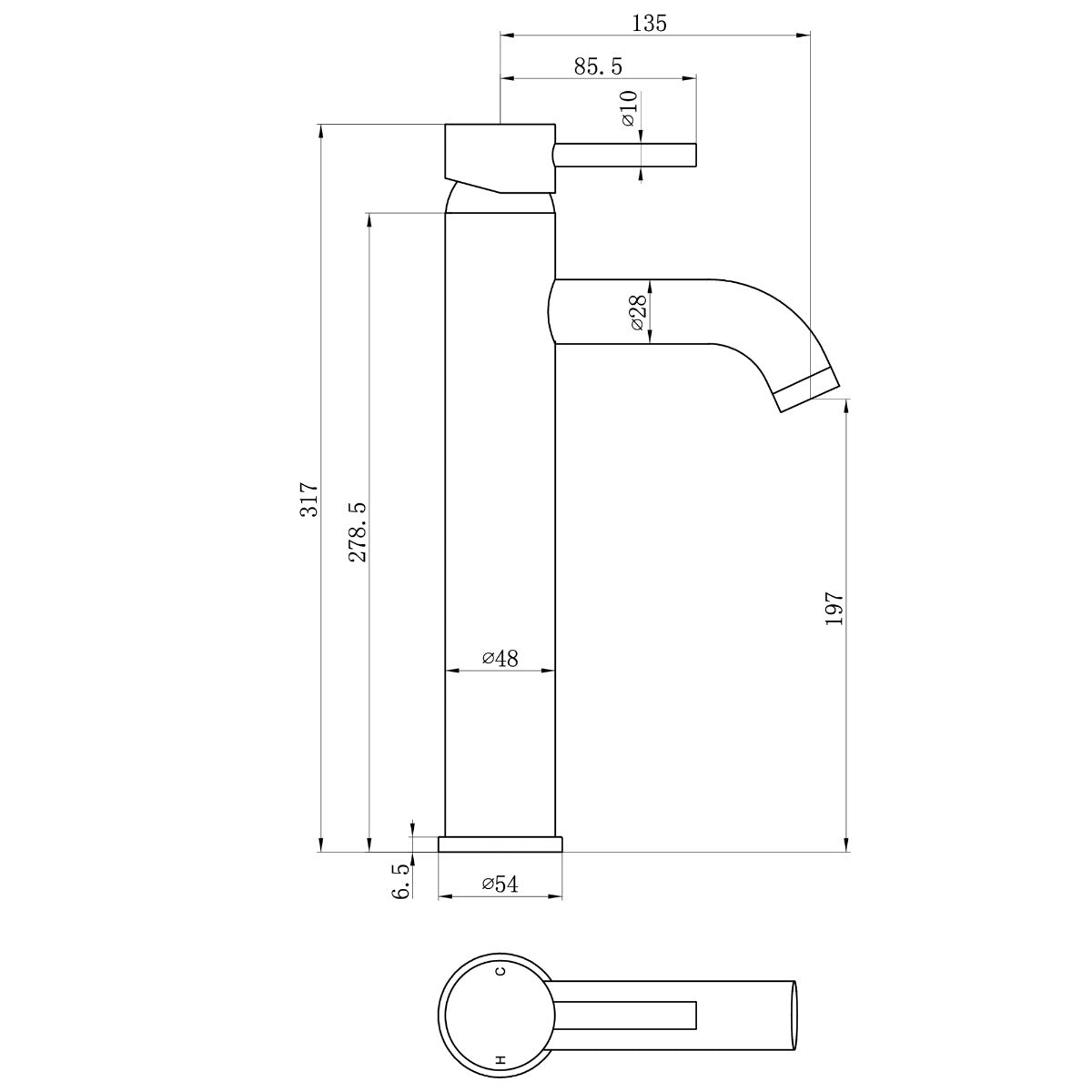 Fairford Element 5 Matt Black High Rise Basin Mixer