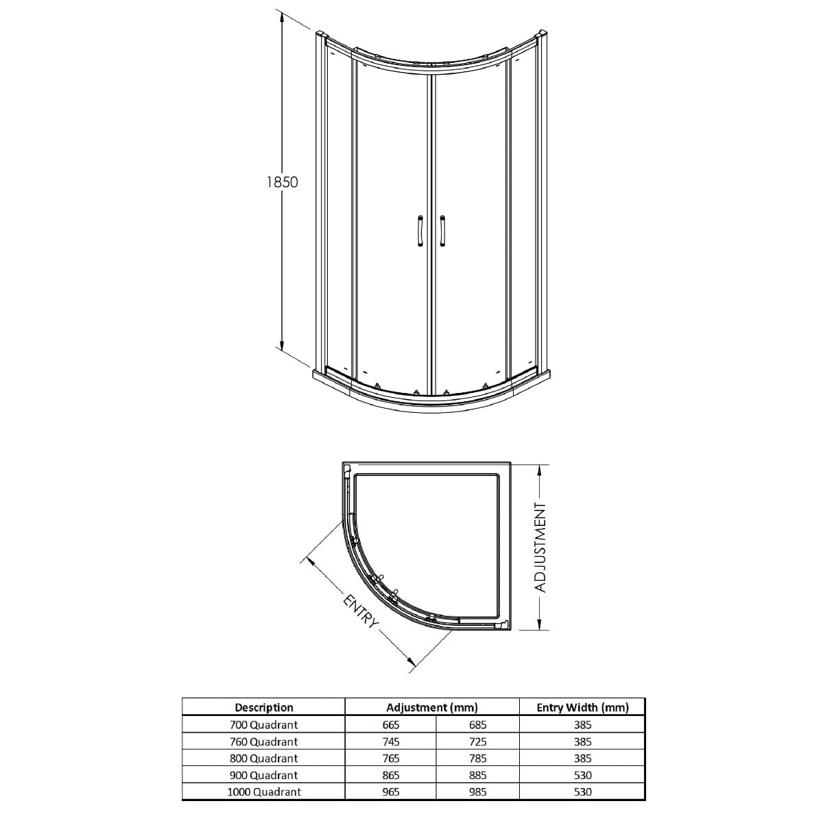 Fairford 5mm 800mm Chrome Quadrant Shower Enclosure