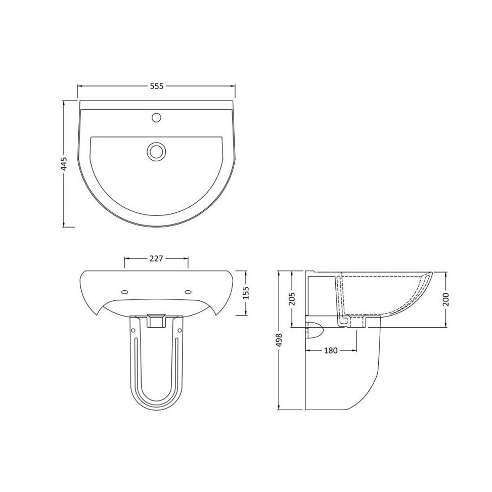 Fairford Gravo 550mm 1TH Basin and Semi Pedestal