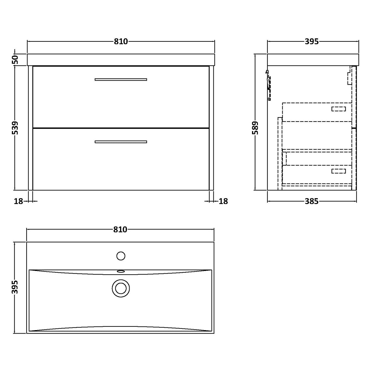 Fairford Anika 800mm Matt Blue 2 Drawer Wall Hung Vanity Unit