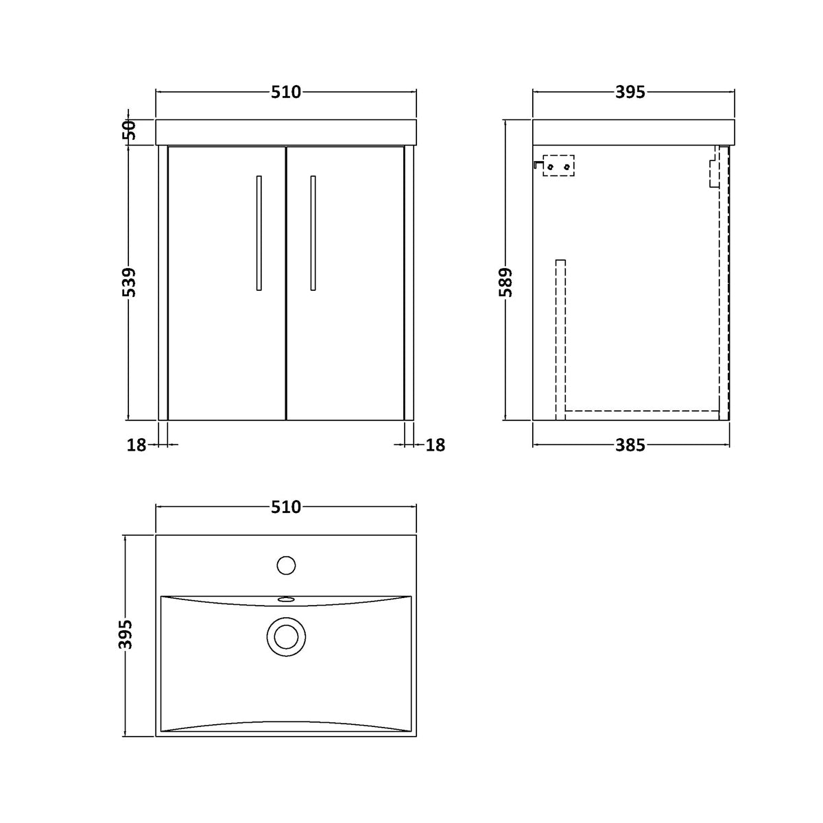 Fairford Anika 500mm Oak Woodgrain 2 Door Wall Hung Vanity Unit