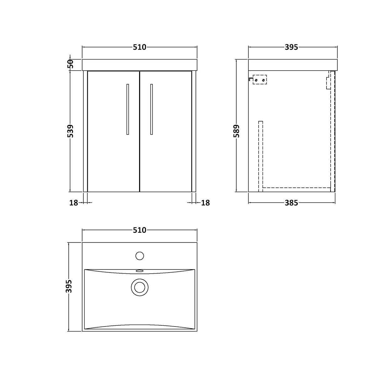 Fairford Anika 500mm Graphite Woodgrain 2 Door Wall Hung Vanity Unit