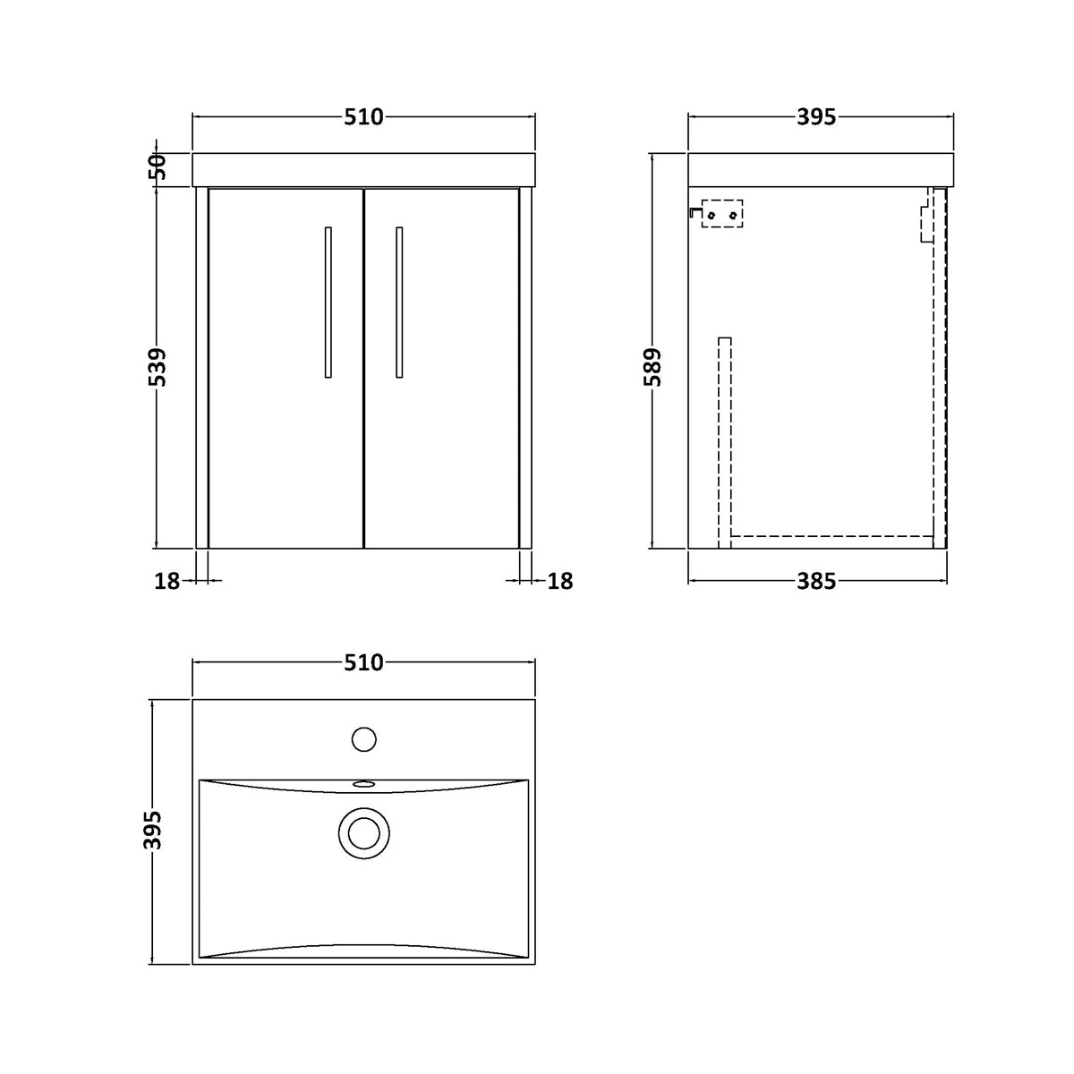 Fairford Anika 500mm Matt Grey 2 Door Wall Hung Vanity Unit
