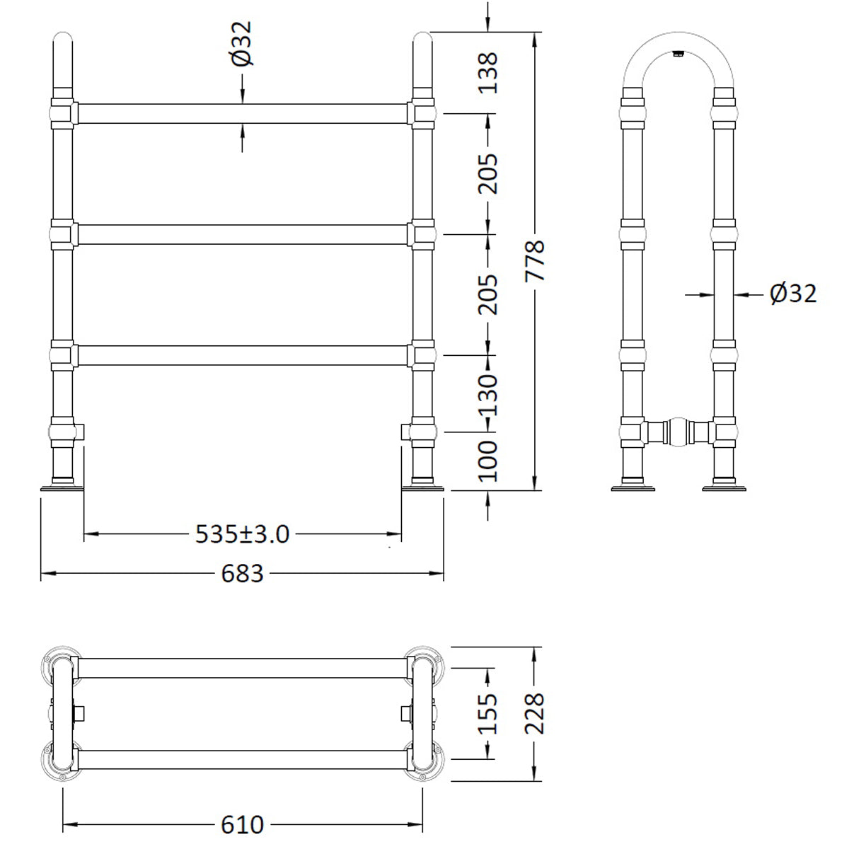 Fairford Countess 780 x 685mm Floor Standing Towel Rail