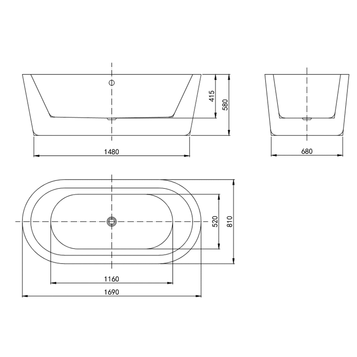 Rivato Luca 1700mm x 800mm x 580mm Gloss White Freestanding Shower Bath
