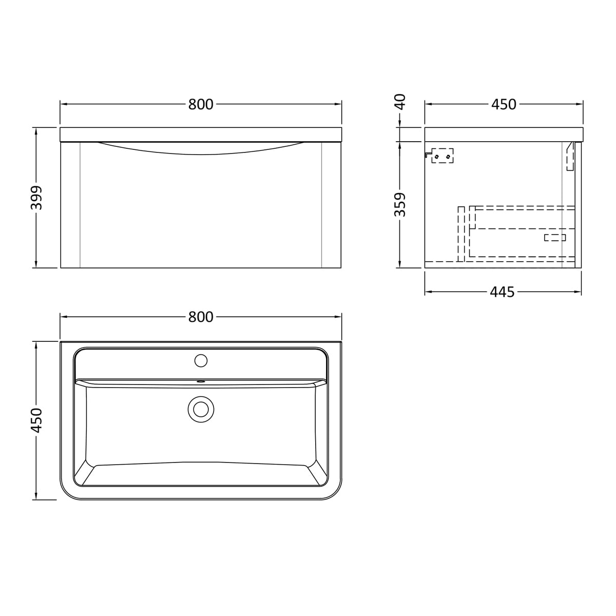 Fairford Eclipse 800mm 1 Drawer Satin Blue Wall Hung Vanity Unit