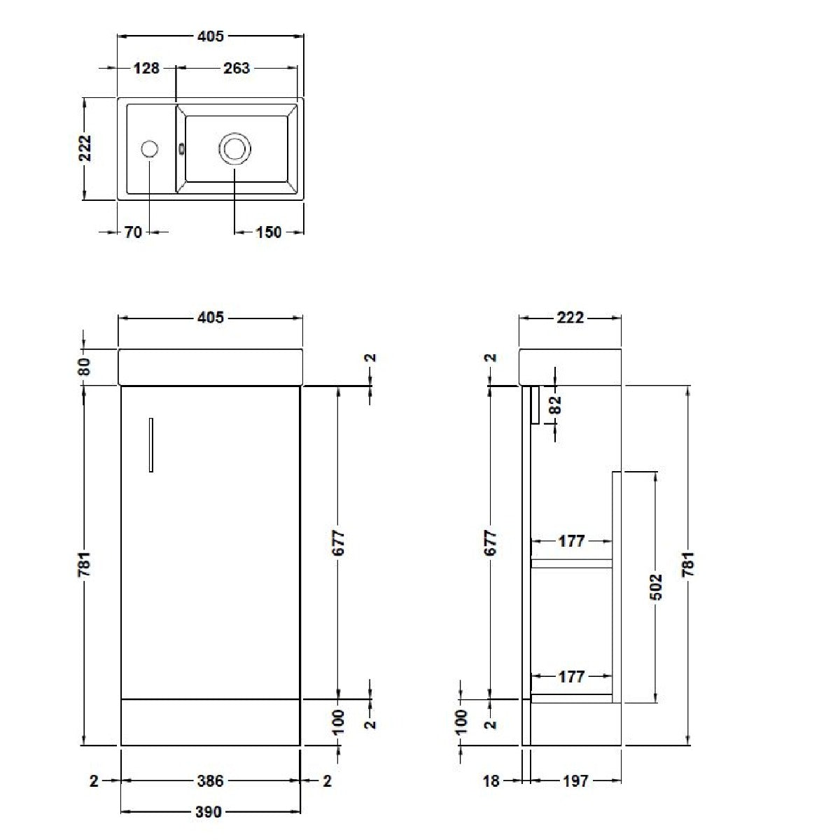 Fairford Minimalist 400mm Grey Avola Floor Standing Vanity Unit