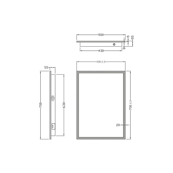 Fairford Mosca Led Mirror With Demister Pad And Shaver Socket And Bluetooth - 500mm X 700mm