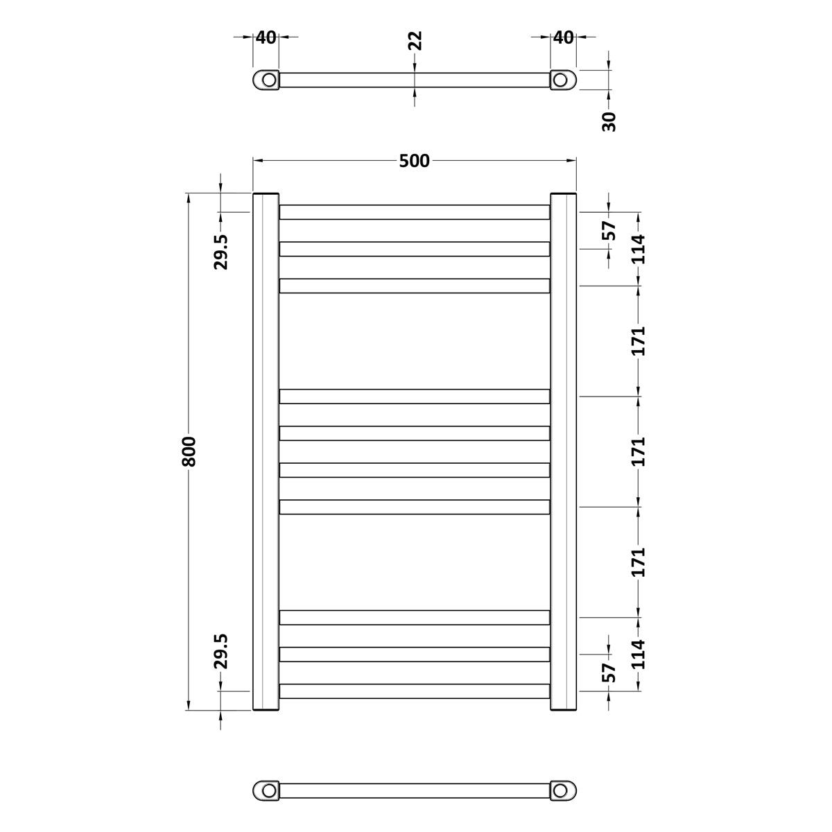 Fairford Brushed Brass 800 x 500mm Towel Rail