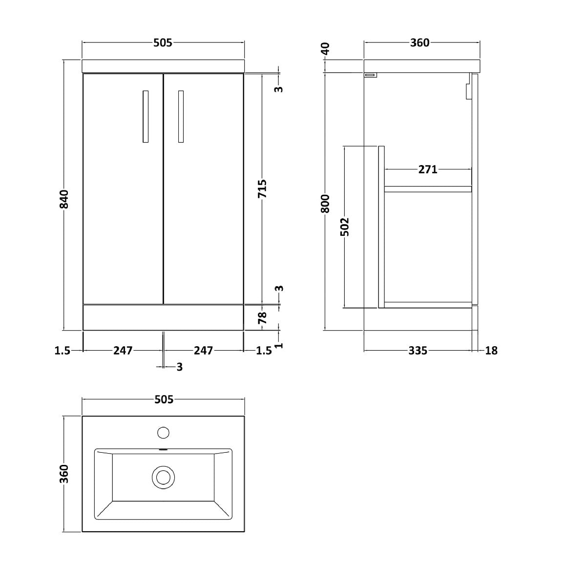 Fairford Aspri 500mm Gloss White 2 Door Floor Standing Vanity Unit