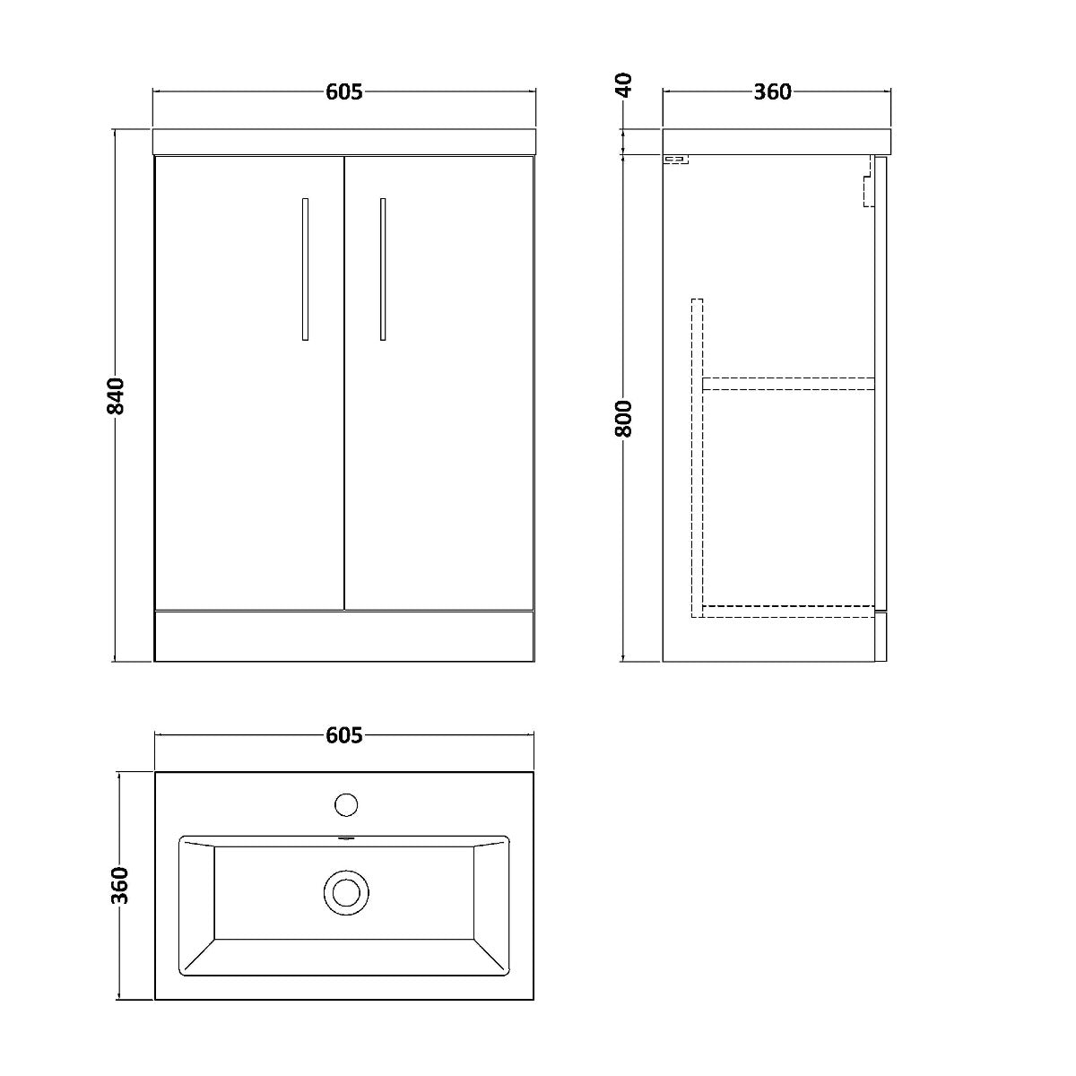 Fairford Aspri 600mm Charcoal Black 2 Door Floor Standing Vanity Unit