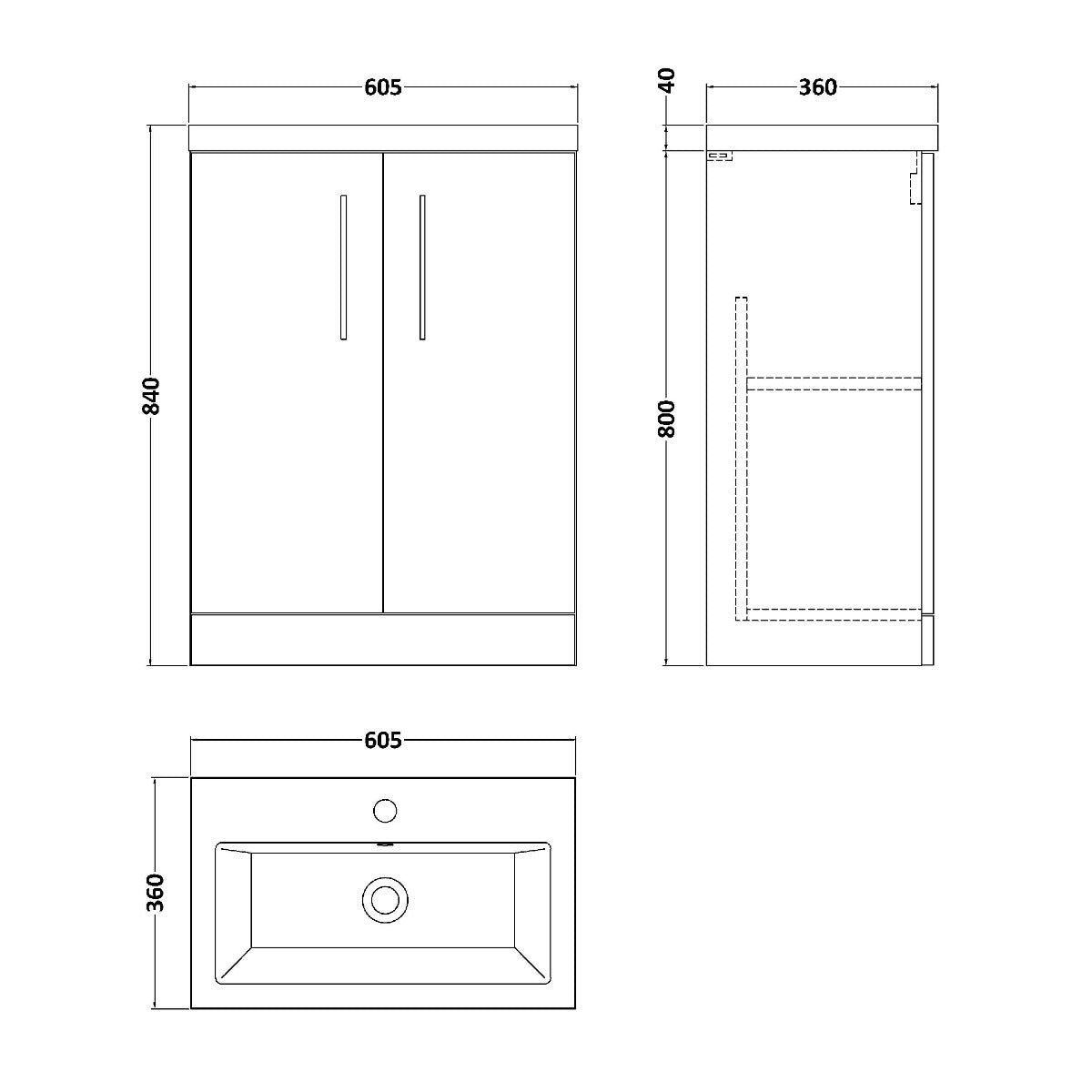 Fairford Aspri 600mm Satin Green 2 Door Floor Standing Vanity Unit