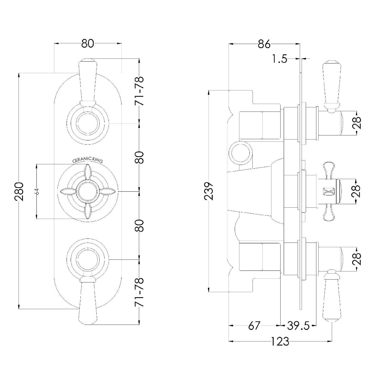 Fairford Tamber Concealed Triple Shower Valve, 2 Outlet