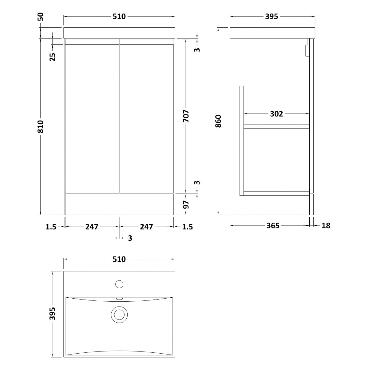 Fairford Finesse 500mm Satin White Floor Standing Vanity Unit