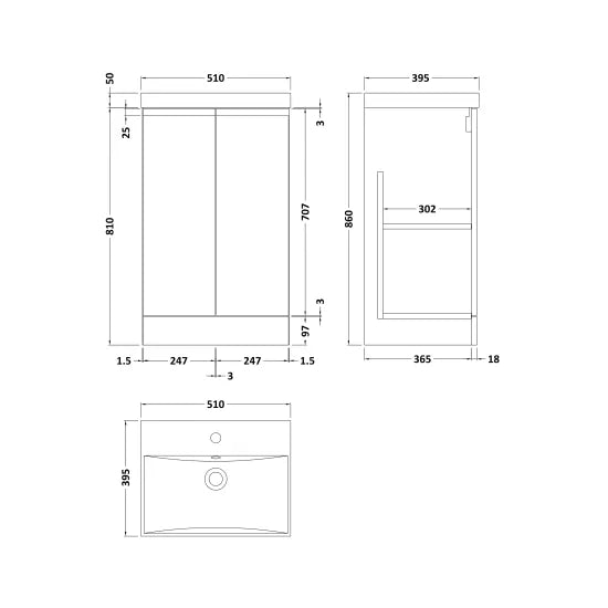 Fairford Finesse 500mm Soft Black Floorstanding 2-Door Vanity Unit
