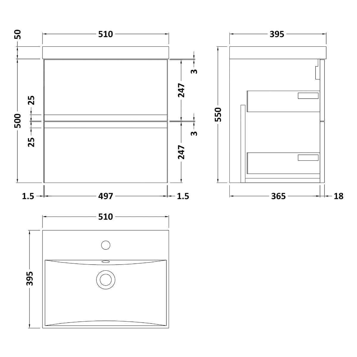 Fairford Finesse 500mm Satin Grey Wall Hung Vanity Unit
