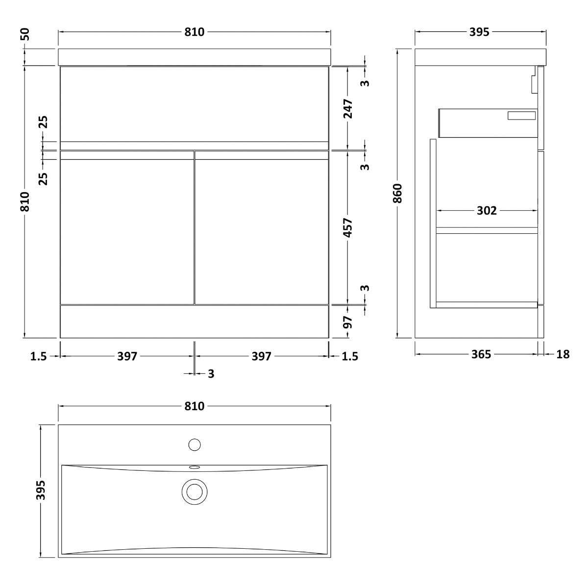 Fairford Finesse 800mm Satin Grey Floor Standing Vanity Unit, with Top Drawer