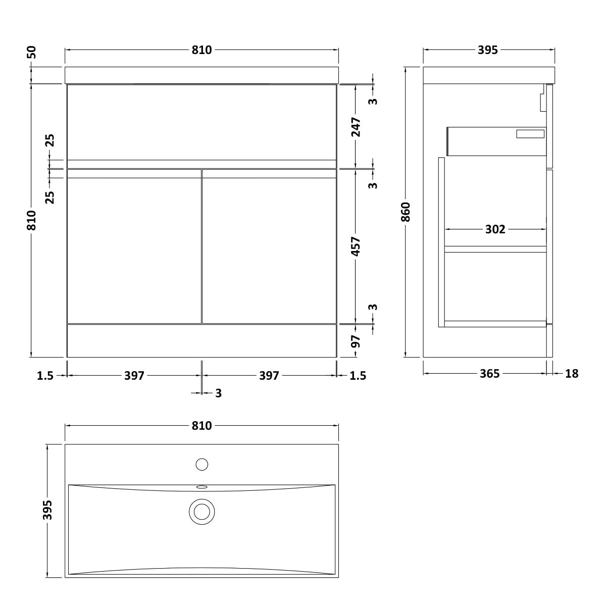 Fairford Finesse 800mm Satin Blue Floor Standing Vanity Unit, with Top Drawer