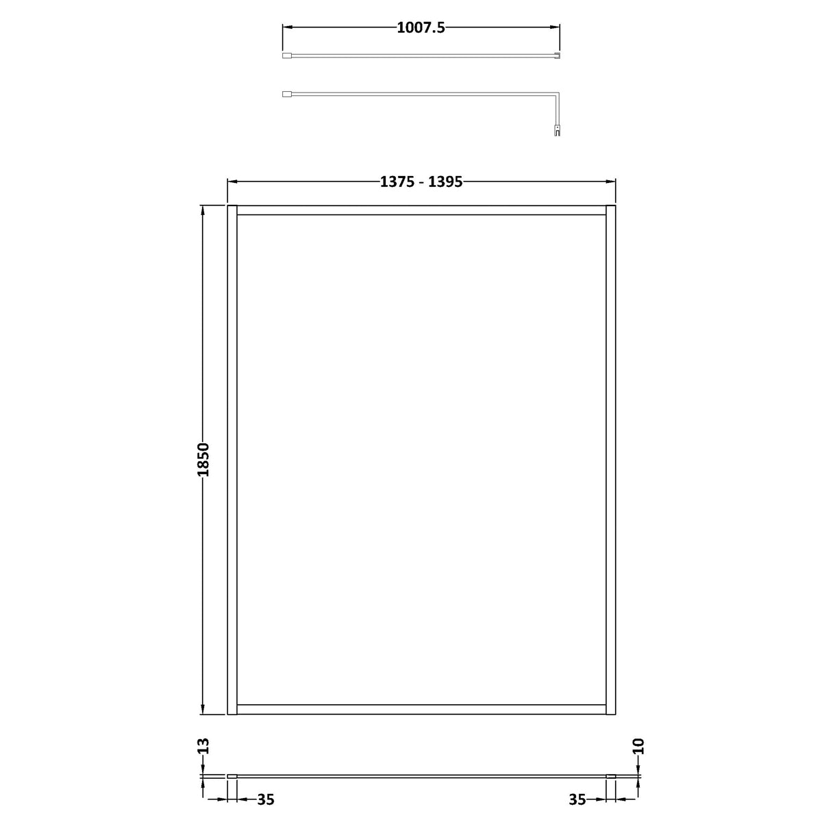 Fairford 1400mm Brushed Brass Fully Framed 8mm Wetroom Screen - 1850mm High