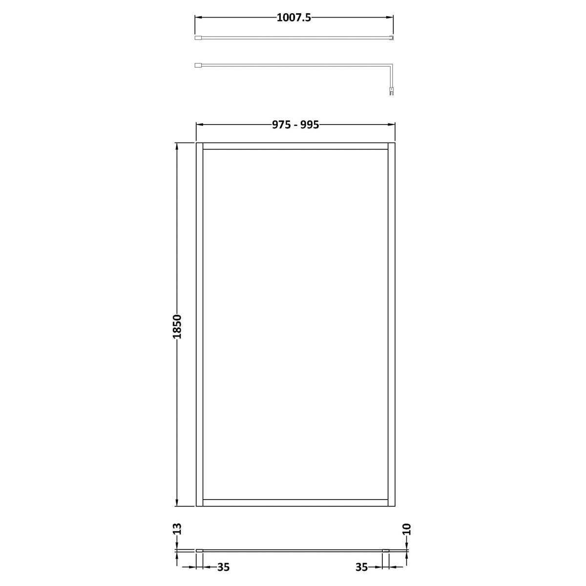 Fairford 1000mm Matt Black Fully Framed 8mm Wetroom Screen - 1850mm High