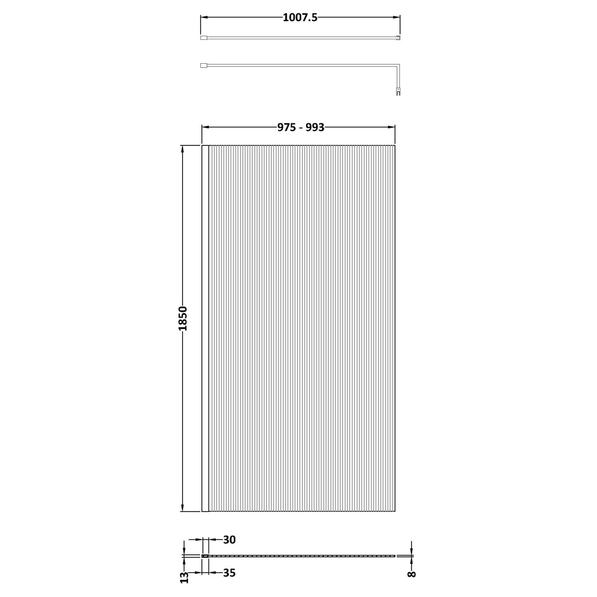 Fairford 1000mm Chrome Fluted 8mm Wetroom Screen - 1850mm High