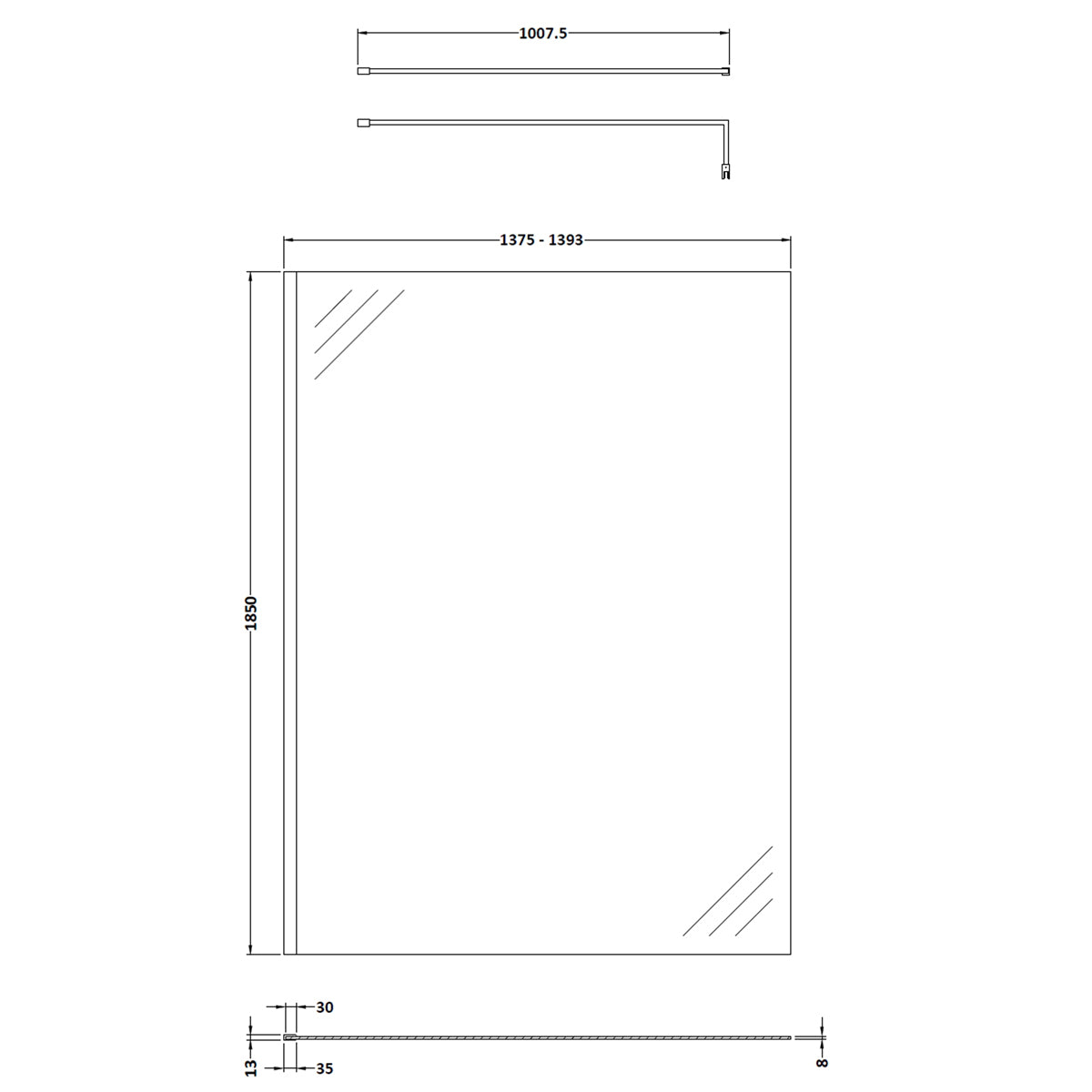Fairford 1400mm Brushed Brass 8mm Wetroom Screen - 1850mm High