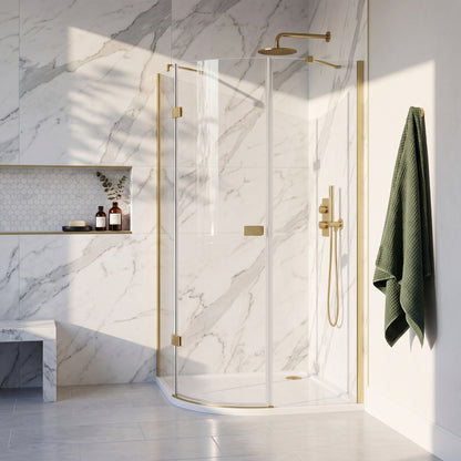 Fairford 8mm Frameless 1200 x 900mm Brushed Brass Offset Quadrant Enclosure