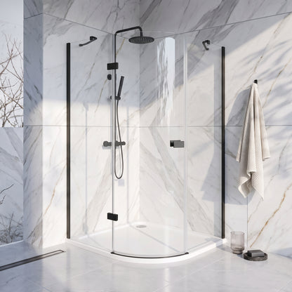 Fairford 8mm Frameless 1200 x 900mm Matt Black Offset Quadrant Enclosure