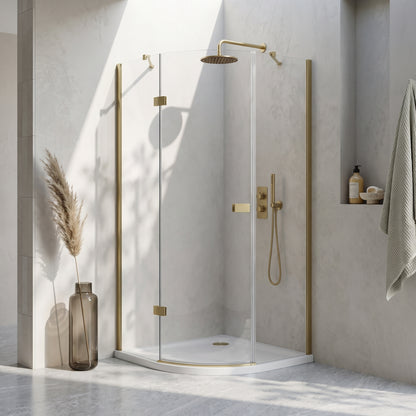 Fairford 8mm Frameless 1200 x 900mm Brushed Brass Offset Quadrant Enclosure