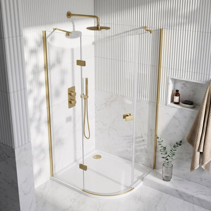 Fairford 8mm Frameless 1200 x 900mm Brushed Brass Offset Quadrant Enclosure
