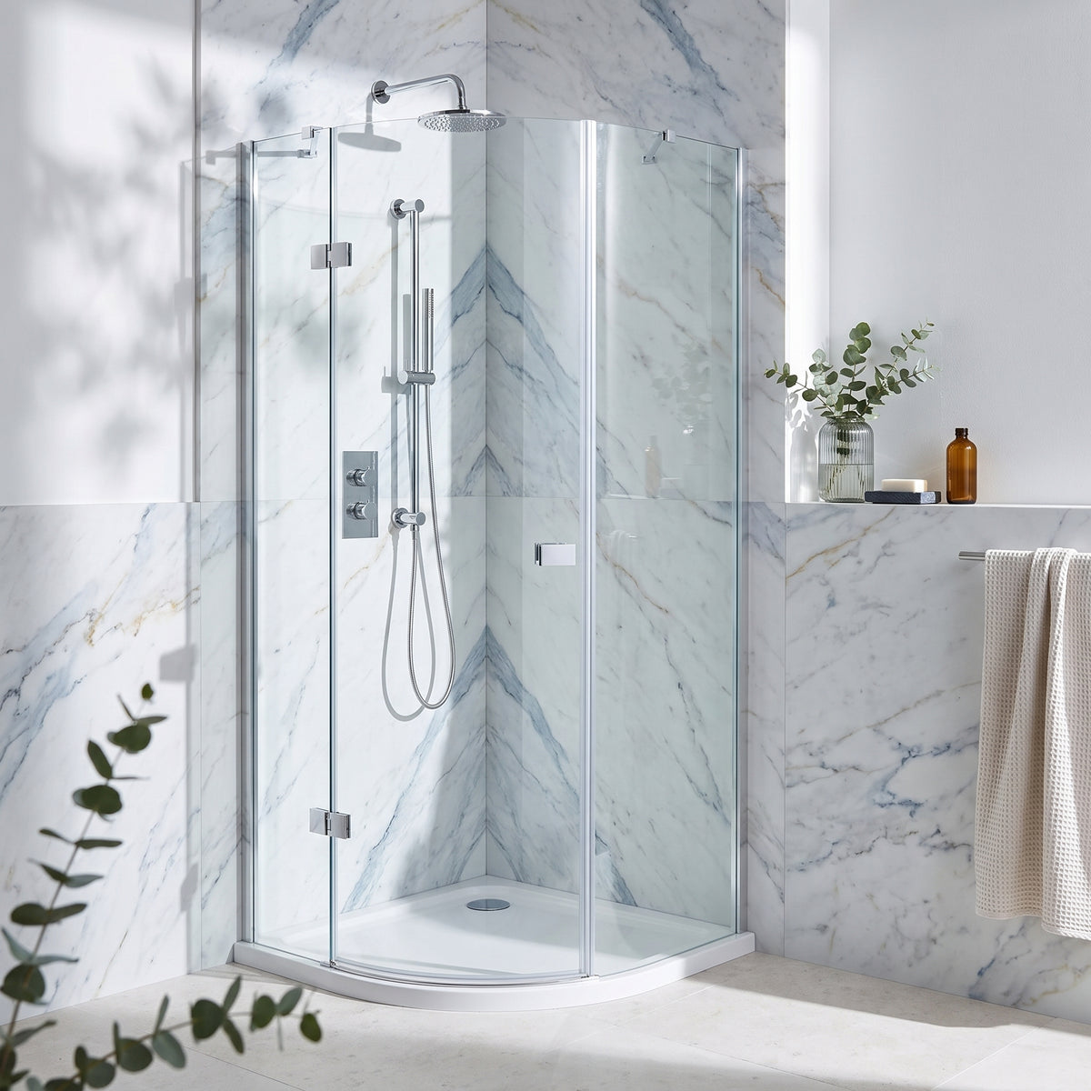 Fairford 8mm Frameless 900 x 900mm Chrome Quadrant Enclosure