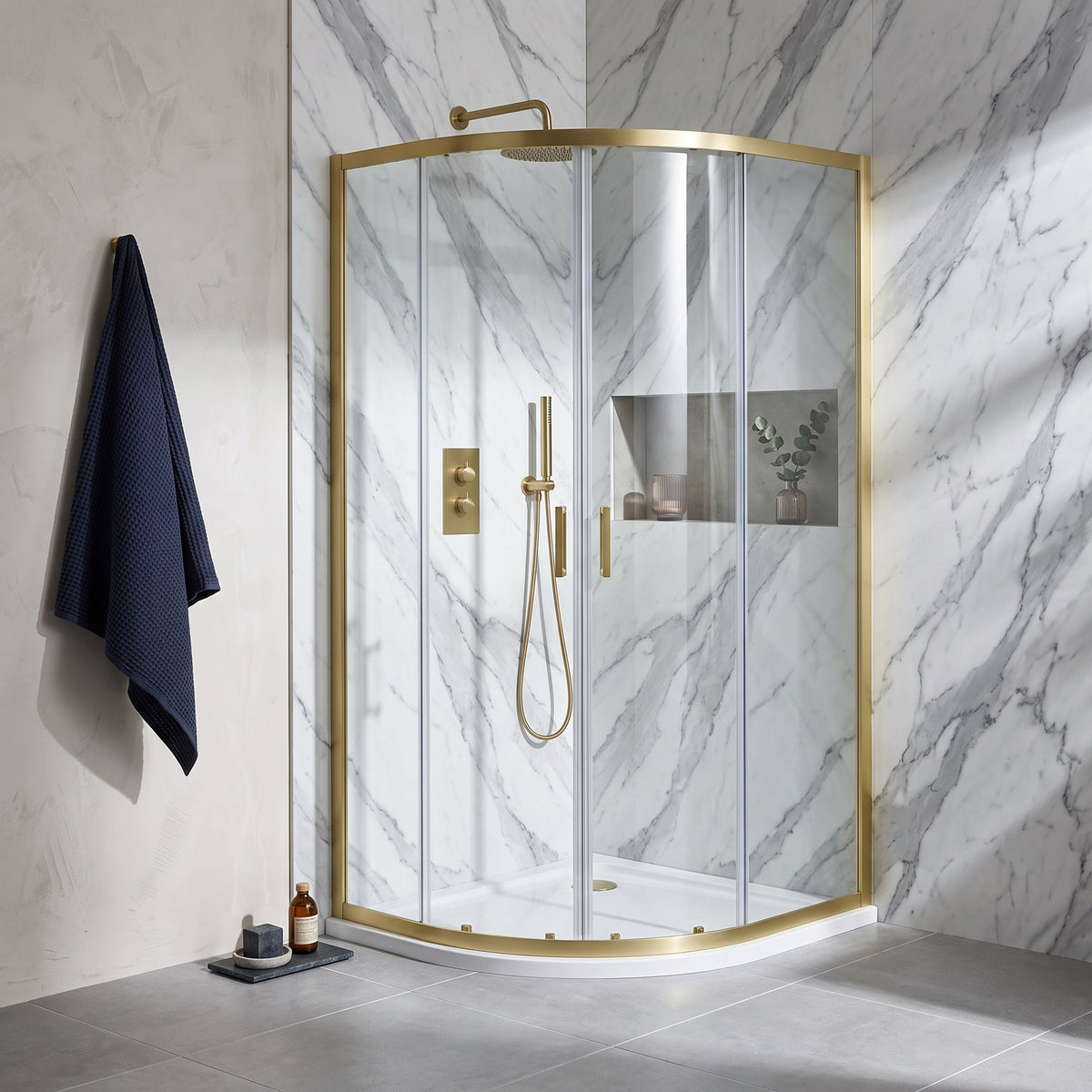 Fairford 6mm 1000 x 800mm Brushed Brass Quadrant Shower Enclosure