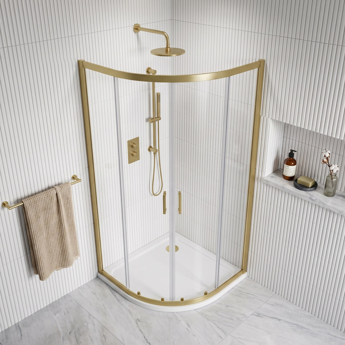 Fairford 6mm, 800 x 800mm Brushed Brass Quadrant Enclosure