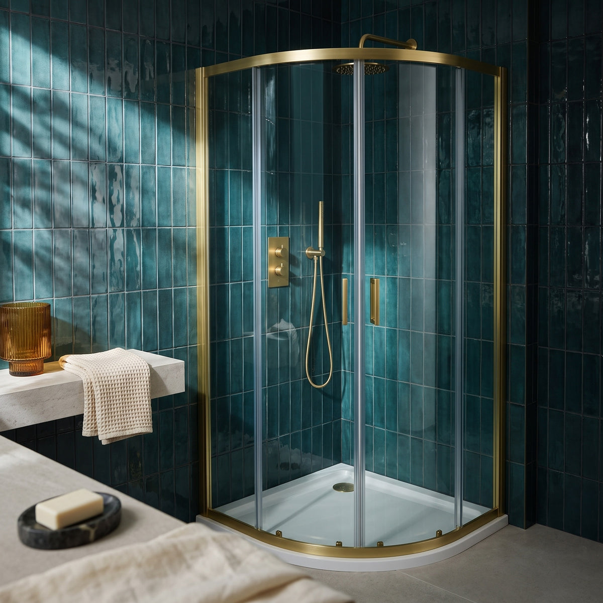 Fairford 6mm, 800 x 800mm Brushed Brass Quadrant Enclosure