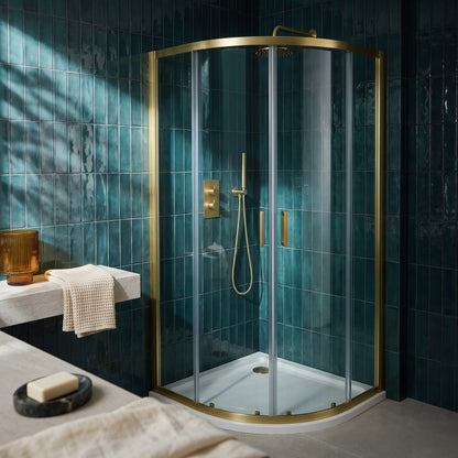 Fairford 6mm, 800 x 800mm Brushed Brass Quadrant Enclosure