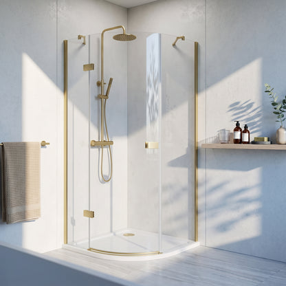 Fairford 8mm Frameless 900 x 900mm Brushed Brass Quadrant Enclosure